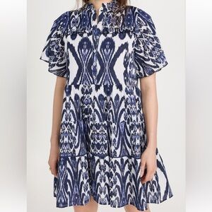 Ro’s Garden Vibeka Blue Kyoto Flutter Sleeve Short Dress SIZE SMALL